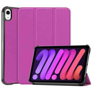 For iPad mini 6 Custer Texture Horizontal Flip Leather Tablet Case with Three-folding Holder & Sleep / Wake-up Function(Purple)