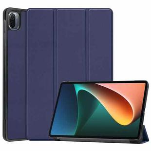 For Xiaomi Pad 5 Custer Texture Horizontal Flip Leather Case with Three-folding Holder & Sleep / Wake-up Function(Blue)