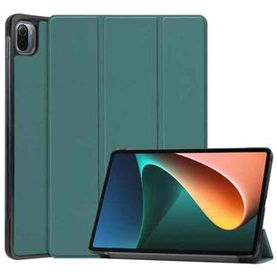 For Xiaomi Pad 5 Custer Texture Horizontal Flip Leather Case with Three-folding Holder & Sleep / Wake-up Function(Dark Green)