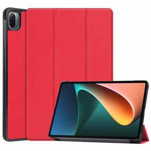 For Xiaomi Pad 5 Custer Texture Horizontal Flip Leather Case with Three-folding Holder & Sleep / Wake-up Function(Red)
