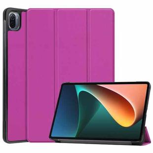 For Xiaomi Pad 5 Custer Texture Horizontal Flip Leather Case with Three-folding Holder & Sleep / Wake-up Function(Purple)