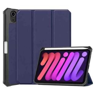 For iPad mini 6 Custer Pattern Pure Color TPU Smart Tablet Holster with Sleep Function & 3-Fold Holder & Pen Slot(Blue)
