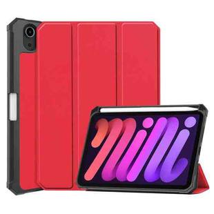 For iPad mini 6 Custer Pattern Pure Color TPU Smart Tablet Holster with Sleep Function & 3-Fold Holder & Pen Slot(Red)