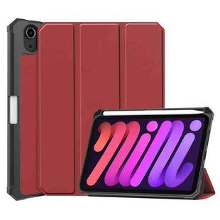 For iPad mini 6 Custer Pattern Pure Color TPU Smart Tablet Holster with Sleep Function & 3-Fold Holder & Pen Slot(Wine Red)