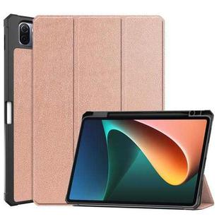 For Xiaomi Pad 5 Custer Pattern Pure Color TPU Smart Tablet Holster with Sleep Function & 3-Fold Holder & Pen Slot(Rose Red)