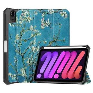 For iPad mini 6 Colored Drawing Horizontal Flip TPU + PU Leather Tablet Case with Three-folding Holder & Sleep / Wake-up Function & Pen Slot(Apricot Blossom)