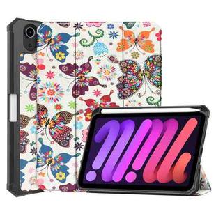 For iPad mini 6 Colored Drawing Horizontal Flip TPU + PU Leather Tablet Case with Three-folding Holder & Sleep / Wake-up Function & Pen Slot(Color Butterfly)