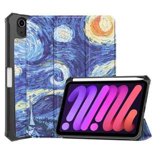 For iPad mini 6 Colored Drawing Horizontal Flip TPU + PU Leather Tablet Case with Three-folding Holder & Sleep / Wake-up Function & Pen Slot(Starry Sky)