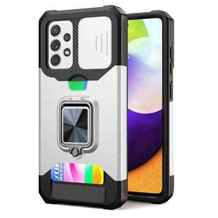 For Samsung Galaxy A72 Sliding Camera Cover Design PC + TPU Shockproof Case with Ring Holder & Card Slot(Silver)