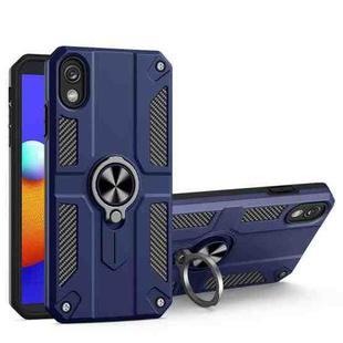 For Samsung Galaxy A01 Core Carbon Fiber Pattern PC + TPU Protective Case with Ring Holder(Blue)