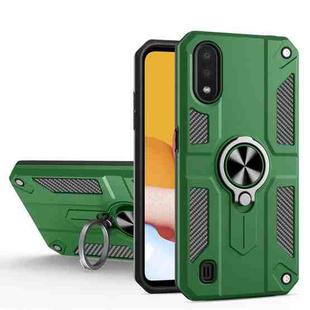 For Samsung Galaxy A10 Carbon Fiber Pattern PC + TPU Protective Case with Ring Holder(Green)