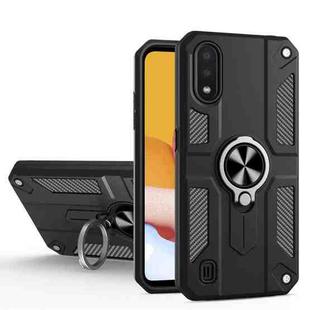 For Samsung Galaxy M10 Carbon Fiber Pattern PC + TPU Protective Case with Ring Holder(Black)