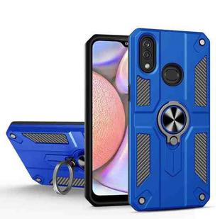 For Samsung Galaxy A10s Carbon Fiber Pattern PC + TPU Protective Case with Ring Holder(Dark Blue)