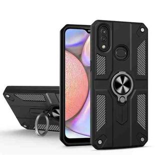 For Samsung Galaxy A10s Carbon Fiber Pattern PC + TPU Protective Case with Ring Holder(Black)