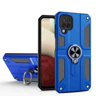 For Samsung Galaxy A12 Carbon Fiber Pattern PC + TPU Protective Case with Ring Holder(Dark Blue)