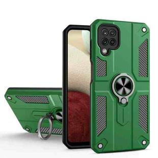 For Samsung Galaxy A12 Carbon Fiber Pattern PC + TPU Protective Case with Ring Holder(Green)