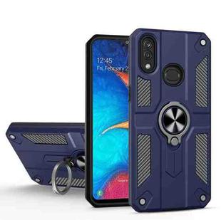 For Samsung Galaxy A20 Carbon Fiber Pattern PC + TPU Protective Case with Ring Holder(Blue)