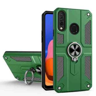 For Samsung Galaxy A20s Carbon Fiber Pattern PC + TPU Protective Case with Ring Holder(Green)
