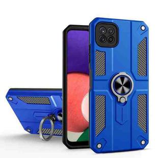 For Samsung Galaxy A22 5G Carbon Fiber Pattern PC + TPU Protective Case with Ring Holder(Dark Blue)