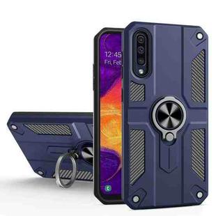 For Samsung Galaxy A50 Carbon Fiber Pattern PC + TPU Protective Case with Ring Holder(Blue)