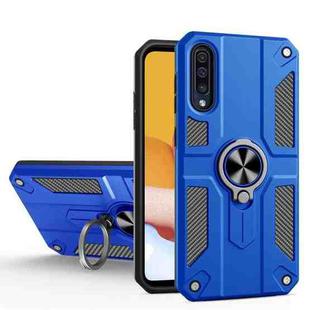 For Samsung Galaxy A50s Carbon Fiber Pattern PC + TPU Protective Case with Ring Holder(Dark Blue)