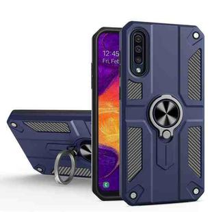 For Samsung Galaxy A50s Carbon Fiber Pattern PC + TPU Protective Case with Ring Holder(Blue)