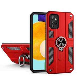 For Samsung Galaxy A52 5G Carbon Fiber Pattern PC + TPU Protective Case with Ring Holder(Red)