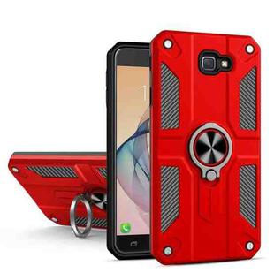 For Samsung Galaxy J7 Prime Carbon Fiber Pattern PC + TPU Protective Case with Ring Holder(Red)