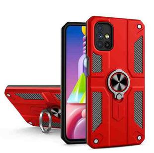 For Samsung Galaxy M51 Carbon Fiber Pattern PC + TPU Protective Case with Ring Holder(Red)