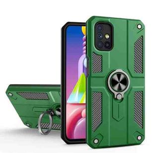 For Samsung Galaxy M51 Carbon Fiber Pattern PC + TPU Protective Case with Ring Holder(Green)