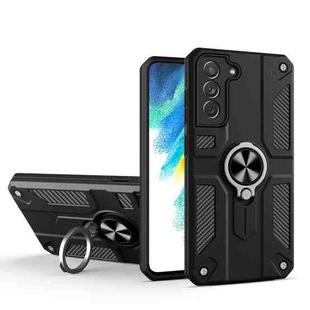 For Samsung Galaxy S21 FE Carbon Fiber Pattern PC + TPU Protective Case with Ring Holder(Black)