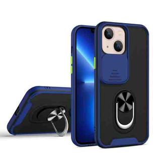 Sliding Camera Cover Design TPU + PC Magnetic Shockproof Case with Ring Holder For iPhone 13(Blue)