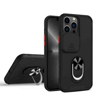 Sliding Camera Cover Design TPU + PC Magnetic Shockproof Case with Ring Holder For iPhone 13 Pro(Black)