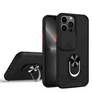 Sliding Camera Cover Design TPU + PC Magnetic Shockproof Case with Ring Holder For iPhone 13 Pro Max(Black)