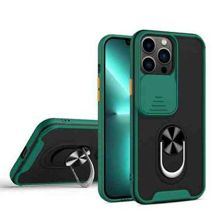 Sliding Camera Cover Design TPU + PC Magnetic Shockproof Case with Ring Holder For iPhone 13 Pro Max(Deep Green)