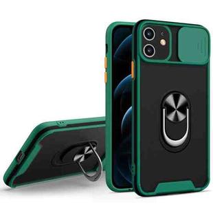 Sliding Camera Cover Design TPU + PC Magnetic Shockproof Case with Ring Holder For iPhone 12(Deep Green)