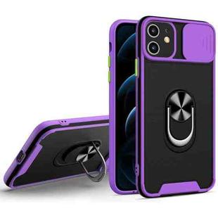 Sliding Camera Cover Design TPU + PC Magnetic Shockproof Case with Ring Holder For iPhone 11(Purple)