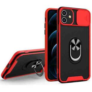 Sliding Camera Cover Design TPU + PC Magnetic Shockproof Case with Ring Holder For iPhone 11(Red)