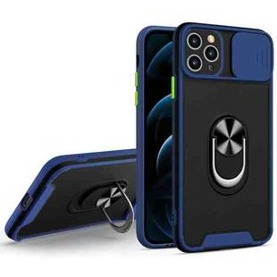 Sliding Camera Cover Design TPU + PC Magnetic Shockproof Case with Ring Holder For iPhone 11 Pro(Blue)