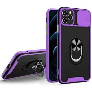 Sliding Camera Cover Design TPU + PC Magnetic Shockproof Case with Ring Holder For iPhone 11 Pro(Purple)