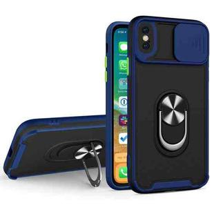 For iPhone X / XS Sliding Camera Cover Design TPU + PC Magnetic Shockproof Case with Ring Holder(Blue)
