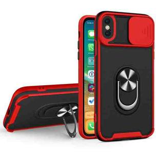 For iPhone X / XS Sliding Camera Cover Design TPU + PC Magnetic Shockproof Case with Ring Holder(Red)