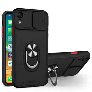 Sliding Camera Cover Design TPU + PC Magnetic Shockproof Case with Ring Holder For iPhone XR(Black)