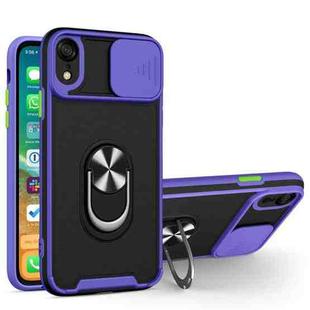 Sliding Camera Cover Design TPU + PC Magnetic Shockproof Case with Ring Holder For iPhone XR(Purple)