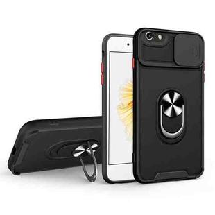For iPhone SE 2022 / SE 2020 / 7 / 8 Sliding Camera Cover Design TPU + PC Magnetic Shockproof Case with Ring Holder(Black)