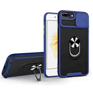 Sliding Camera Cover Design TPU + PC Magnetic Shockproof Case with Ring Holder For iPhone 7 Plus / 8 Plus(Blue)