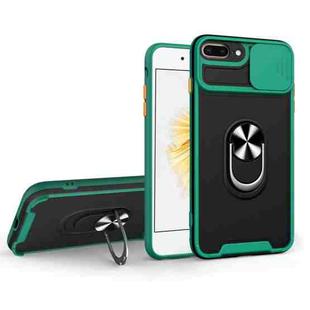 Sliding Camera Cover Design TPU + PC Magnetic Shockproof Case with Ring Holder For iPhone 7 Plus / 8 Plus(Deep Green)