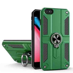 For iPhone 8 / 7 Carbon Fiber Pattern PC + TPU Protective Case with Ring Holder(Dark Green)