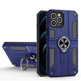 Carbon Fiber Pattern PC + TPU Protective Case with Ring Holder For iPhone 11 Pro Max(Sapphire Blue)