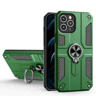 Carbon Fiber Pattern PC + TPU Protective Case with Ring Holder For iPhone 11 Pro Max(Dark Green)